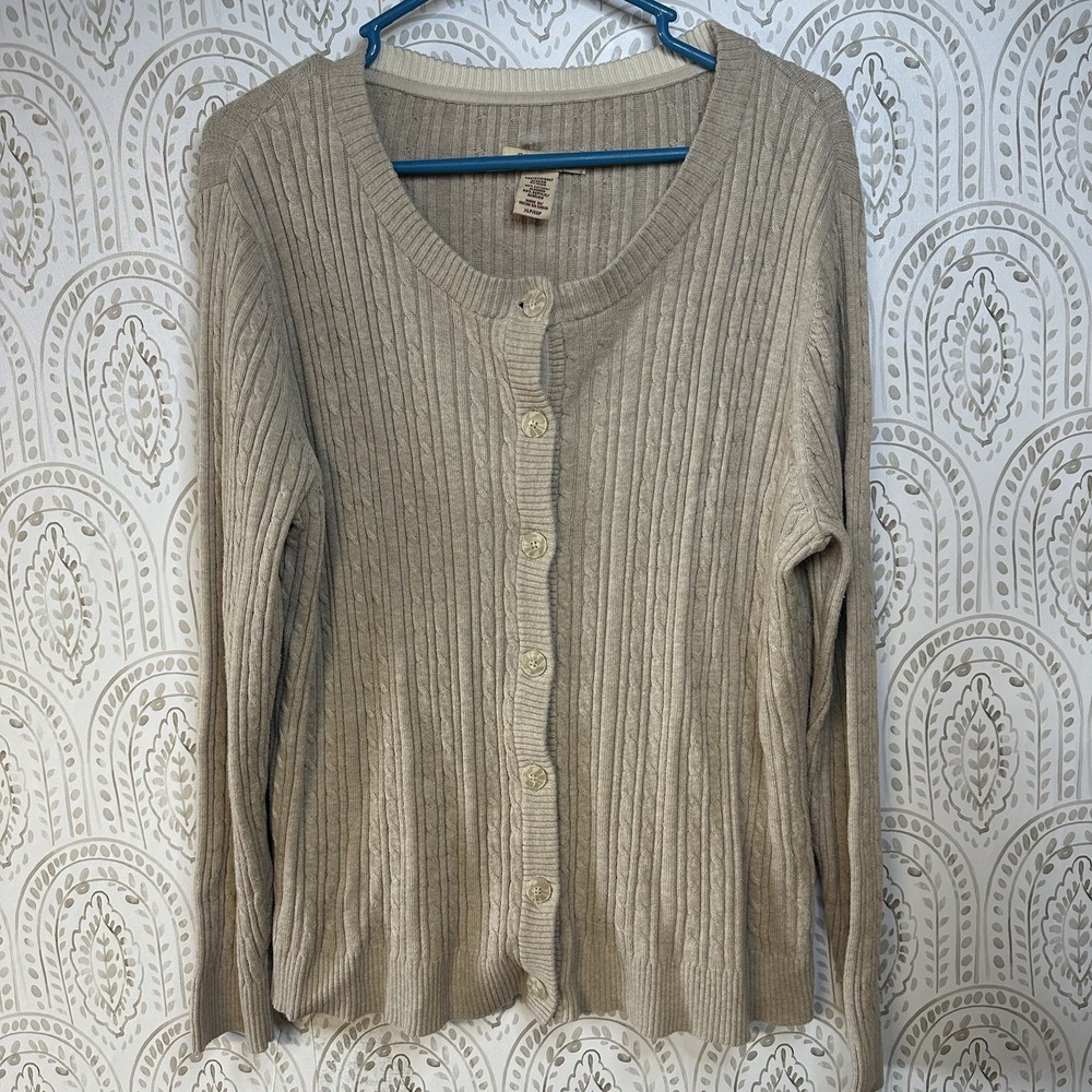 Covington Petite Women's Extra Large Tan‎ Long Sleeve Buttoned Up Cardigan